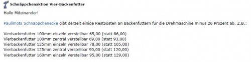 Schnäppchenaktion Vier-Backenfutter